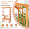Patio garden arbor with a 2-seat bench made of natural fir wood, featuring climbing trellises for garden decoration.