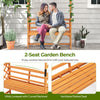 2-seat garden bench made of natural fir wood with a ventilated slatted seat, perfect for outdoor relaxation.