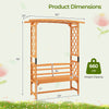 Dimensions of the 6.5 FT tall patio garden arbor with a 2-seat bench, made of natural fir wood for outdoor decoration.