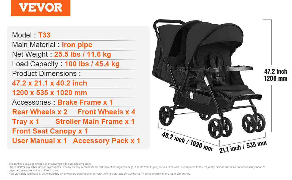 how much does a double stroller cost Vevor Double Stroller Foldable Lightweight with Front and Back Seating – FactoryPure