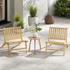 Teak wood outdoor reclining chairs with comfortable backrests and natural wood grains, perfect for patios and backyards.