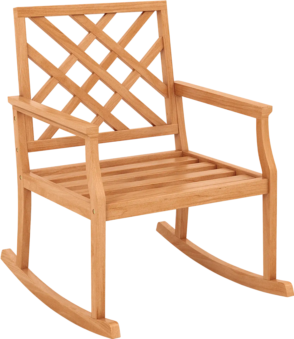 Teak Wood Rocking Chair with Backrest and Slatted Seat