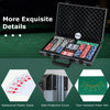 Texas Holdem poker chip set in aluminum case with 400 chips, waterproof cards, and tear-resistant felt for game nights.