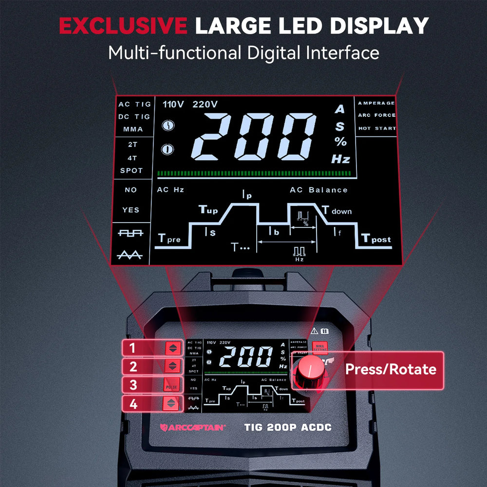 Arccaptain TIG200P Aluminum Welder AC/DC Pulse TIG Multi Process 110V/220V New