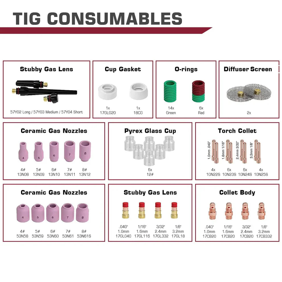 Arccaptain TIG Welding Torch Parts 71 Pieces for TIG200/TIG200P New