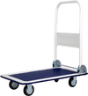 Foldable platform cart dolly with blue vinyl deck, 330 lbs capacity, ideal for home and office use.