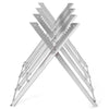 Heavy duty portable foldable steel sawhorse with triangular structure, supporting 220 lbs for efficient woodworking.