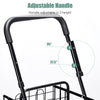 Adjustable handle of the black folding shopping cart, height adjustable from 35" to 37.5" for user convenience.