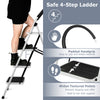 4-step folding ladder with anti-slip pedal platform, featuring padded handgrip and sturdy iron construction for safety.