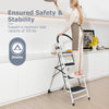 4-step folding ladder with anti-slip pedal platform, sturdy iron construction, supports 330 lbs, ideal for home use.
