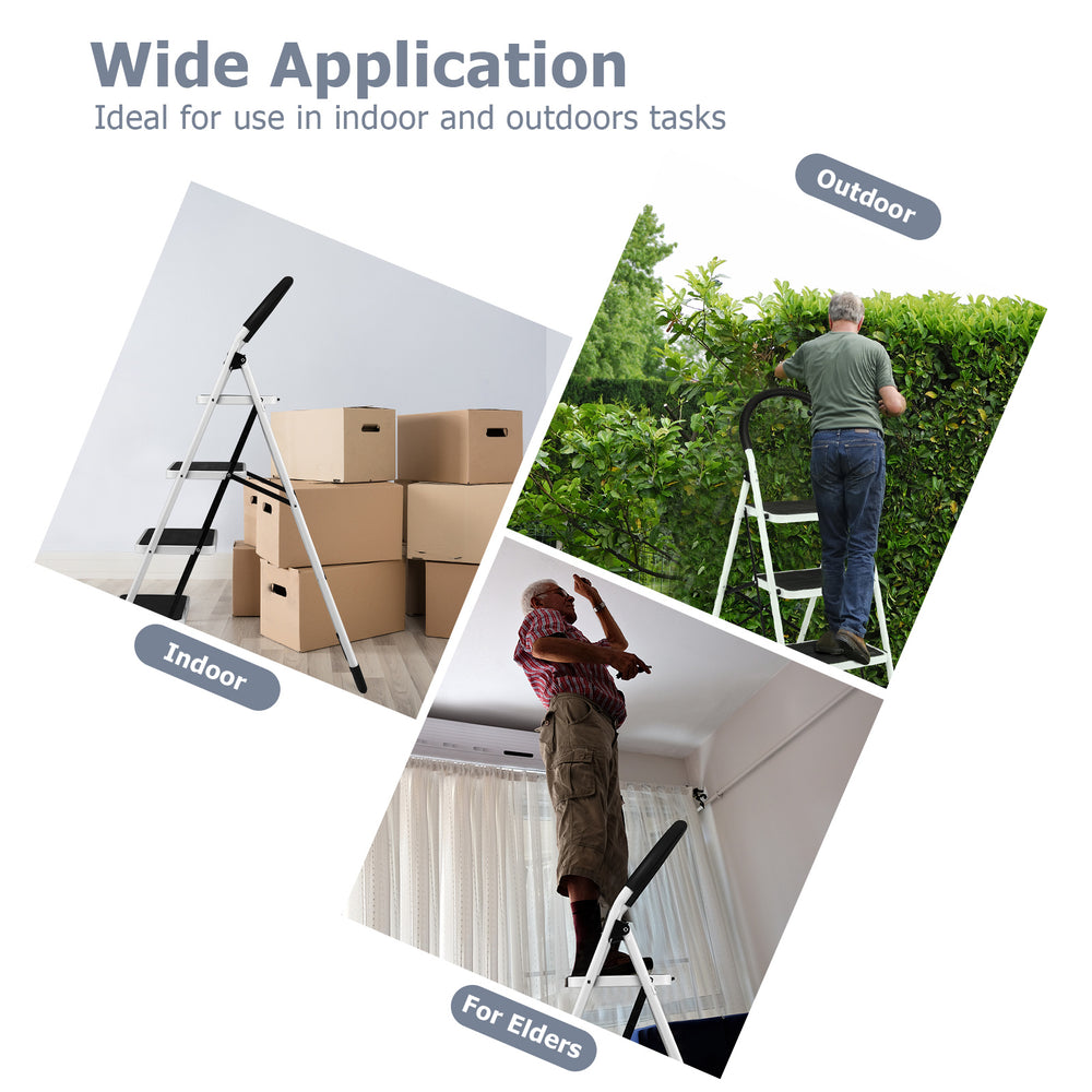 4-step folding ladder with anti-slip pedal platform, sturdy iron construction, ideal for indoor and outdoor tasks.