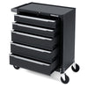 5-drawer tool storage cabinet in black with a top platform, featuring pre-drilled holes for hooks for versatile.