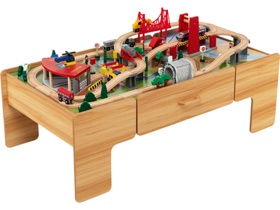 Costway 100-Piece Double-Sided Wooden Train Set Table w/ Storage Drawer Kids 3+ 16230798 New
