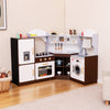 Toddler kitchen playset with ice maker, microwave, sink, and washing machine, designed for kids 3+ years old.
