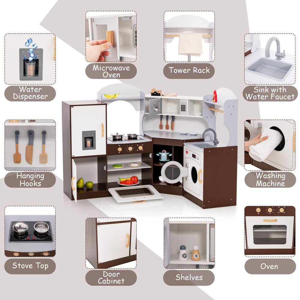 Toddler kitchen playset featuring a microwave oven, sink, and washing machine, designed for kids aged 3+ for.