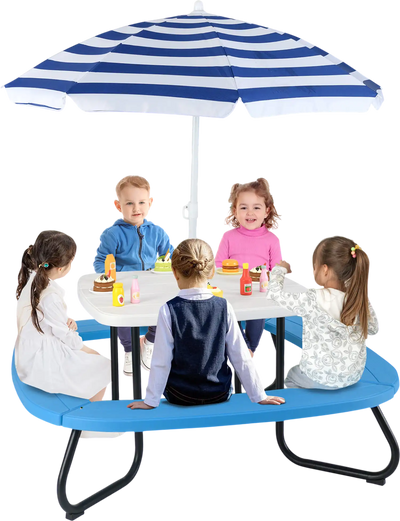 Costway Toddler Outdoor Activity Play Table w/ Adjustable Collapsible Umbrella White 162593478 New