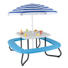 Toddler outdoor activity table with adjustable umbrella, made of weather-resistant HDPE, perfect for playtime and.