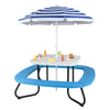 Toddler outdoor activity table with adjustable umbrella, featuring a sturdy metal frame, ideal for playtime and.