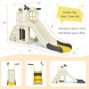 Large kids' slide playset in yellow with climber, basketball hoop, and tunnel for indoor or outdoor fun.