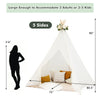 Lace teepee tent with colorful light strings, accommodating 2 adults or 3-5 kids, perfect for play and relaxation.