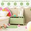 Green wooden kids toy box with crocodile design, safety hinge, and convenient handles for easy movement and storage.