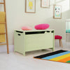 Wooden kids toy box in green with cute crocodile design, safety hinge, and handles for easy mobility in children's room.