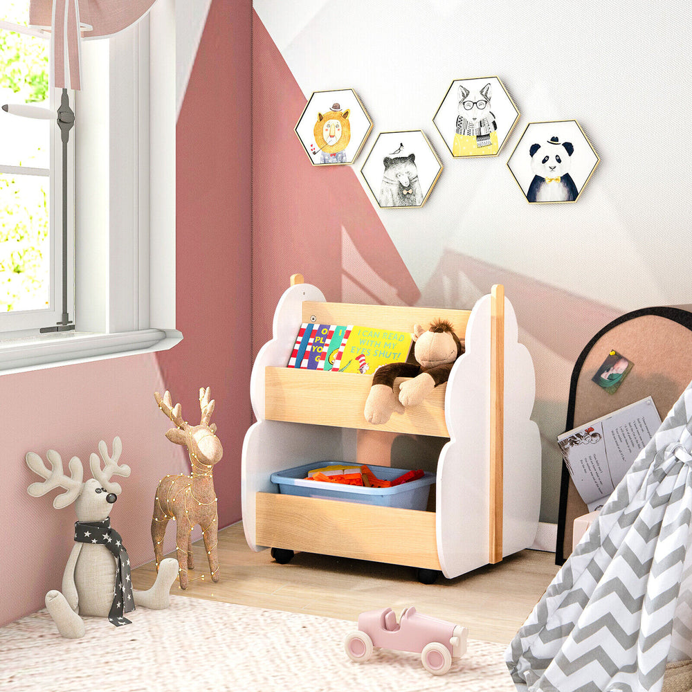 Kids Wooden Bookshelf with Universal Wheels White - Gallery View 1 of 11