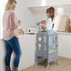 Folding Wooden Step Stool with Lockable Safety Rail for Toddler 3+-Gray - Gallery View 1 of 10