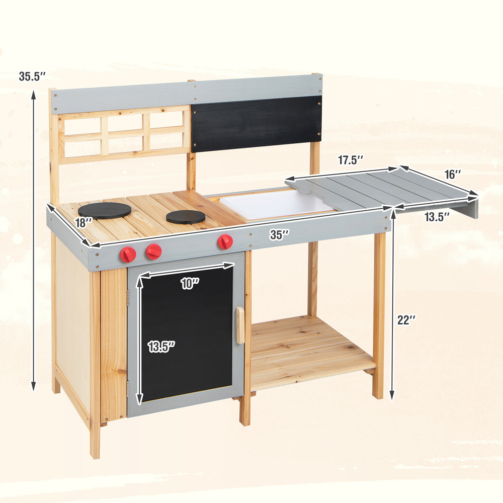 Outdoor kid's mud kitchen set featuring a movable countertop and detachable water box for imaginative play.