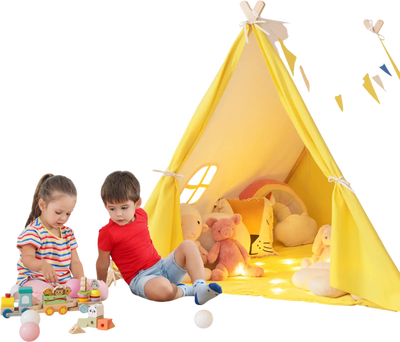Costway Kids Play Tent Solid Wood Frame Yellow 59634817 New