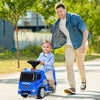 Blue Mercedes Benz kids ride-on push police car with steering wheel, suitable for toddlers aged 12-36 months.