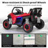 Red 12V kids ride-on UTV with wear-resistant wheels, spring suspension, and two seats for outdoor fun on various.