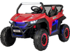 Red 12V kids ride-on UTV with two seats, bright headlights, and safety features for outdoor fun. Suitable for ages 3-8.