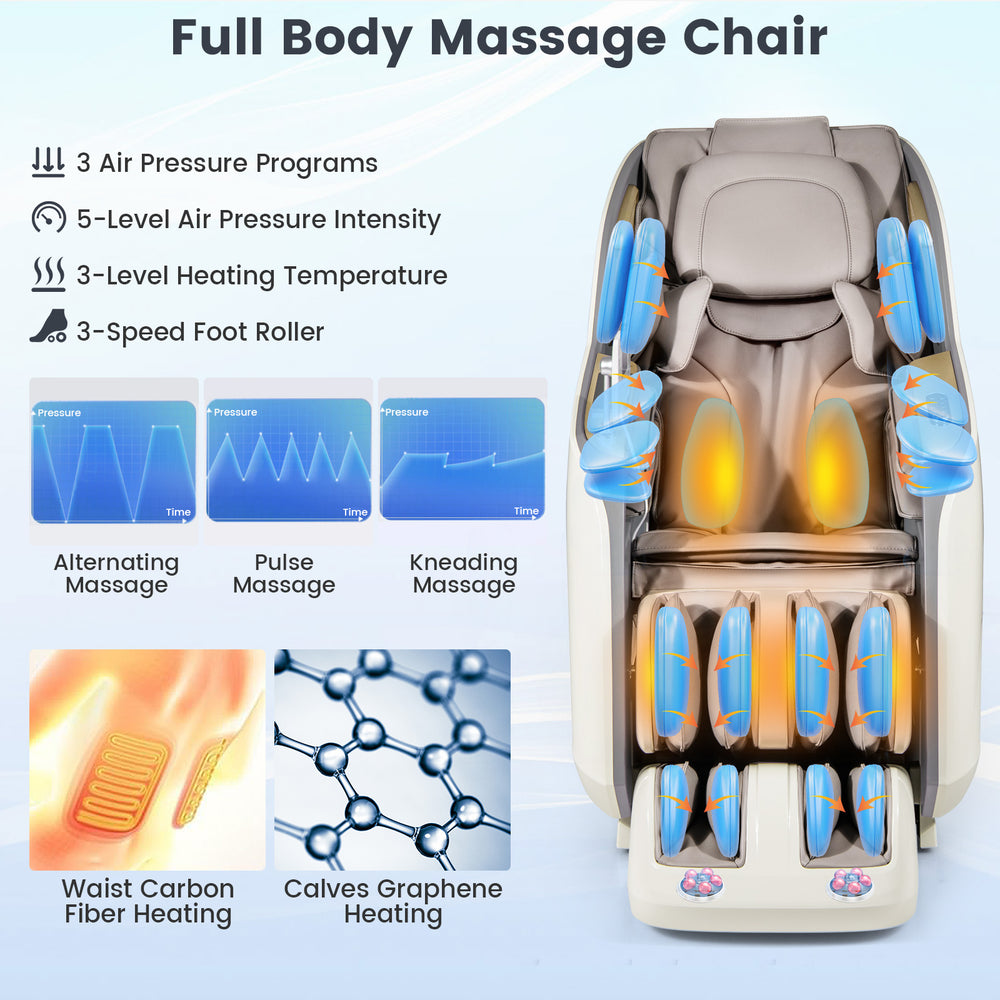 Costway Massage Chair with SL Track Waist Airbags and Calves Heating Foot Rollers New