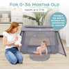 Portable baby playpen in dark gray with safety enclosure, suitable for outdoor naps, supports up to 33 lbs.