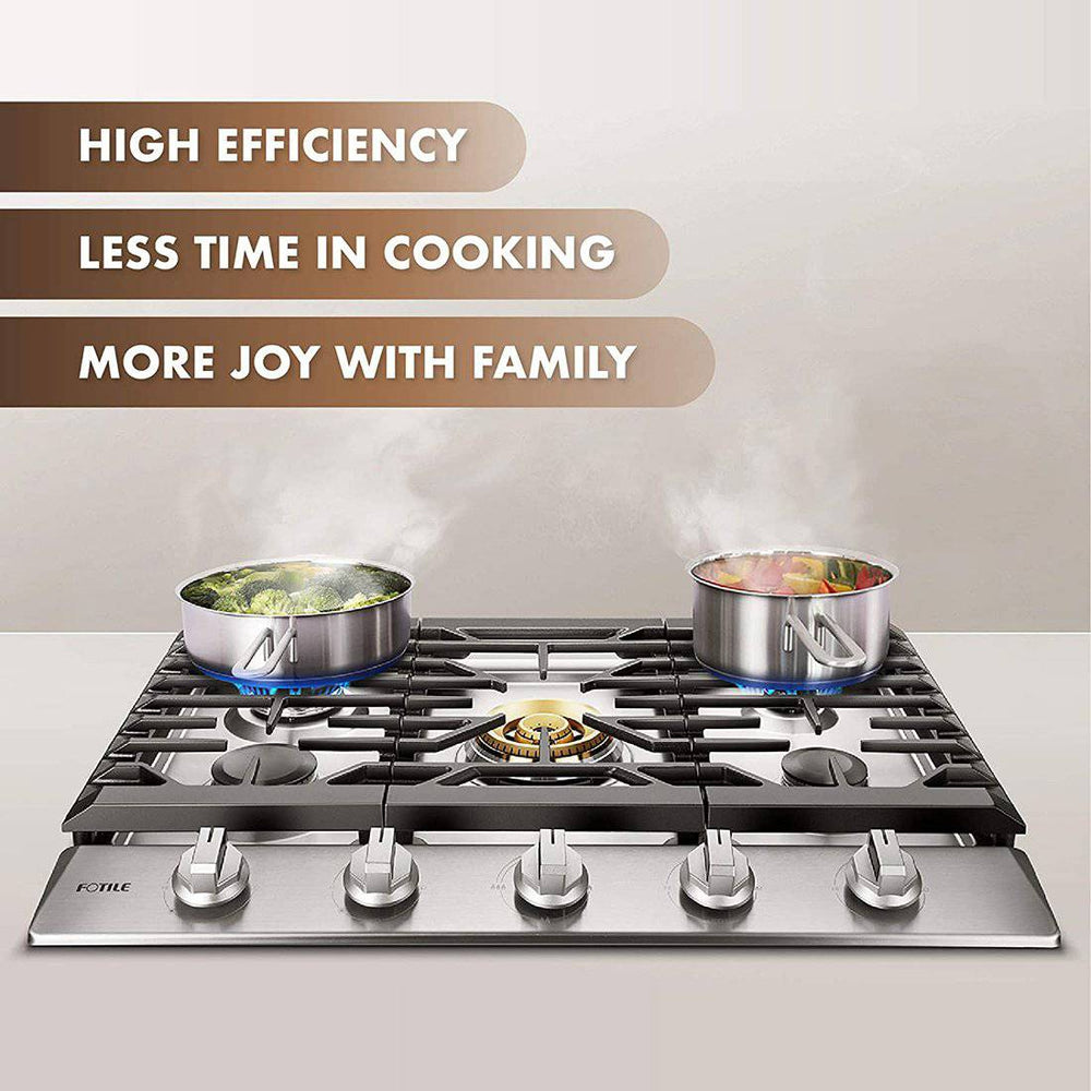 FOTILE 30-inch Tri-Ring stainless steel gas cooktop GLS30501, cooking with two pots
