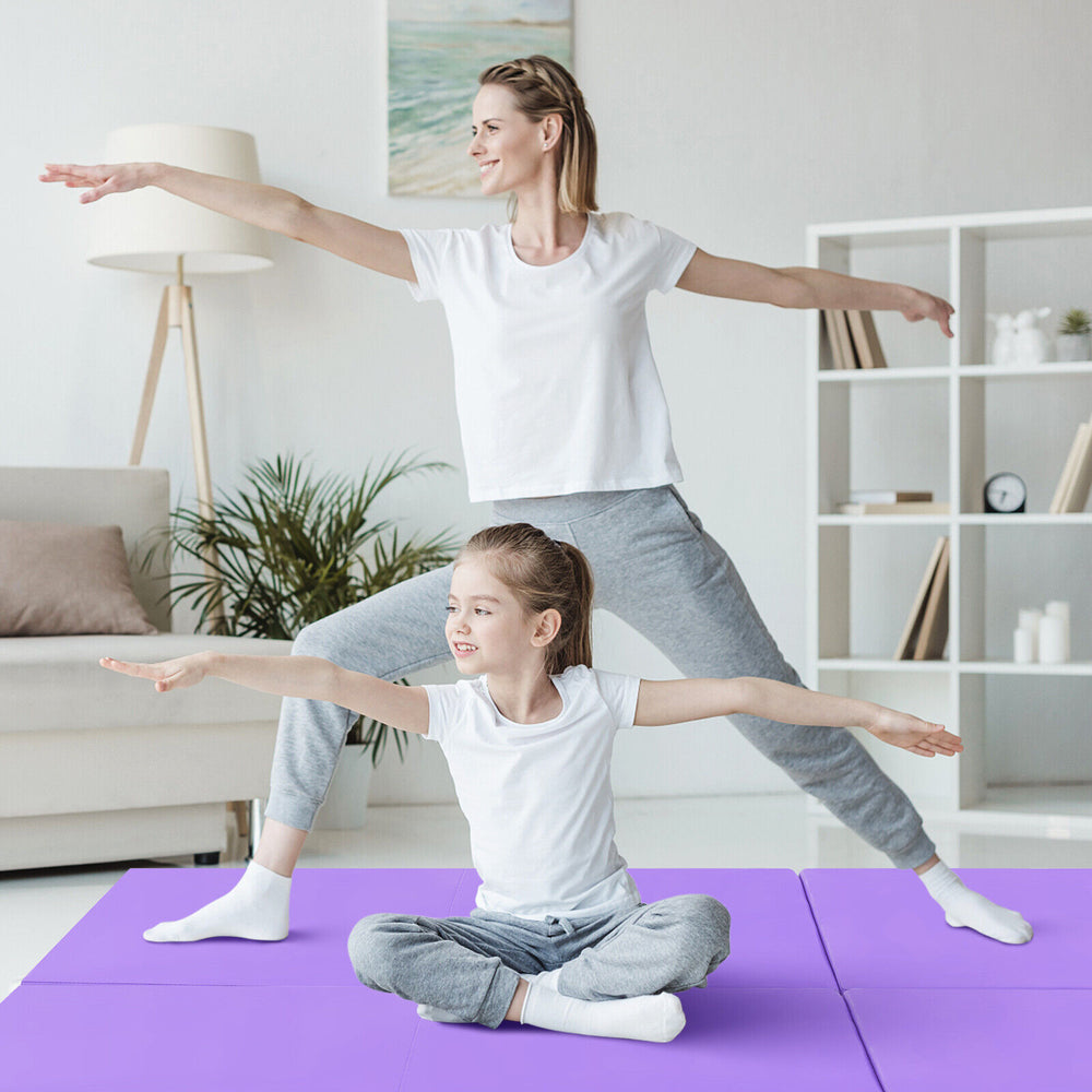 6 x 2 FT Tri-Fold Gym Mat with Handles and Removable Zippered Cover-Purple - Gallery View 1 of 8
