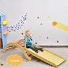 Kids enjoy sliding on the 3-in-1 wooden climber set with ramp, promoting balance and imagination during playtime.
