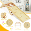 Kids wooden arch triangle rocker climber set with ramp and blue mat, promoting balance and imaginative play.