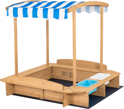 Costway Kids Wooden Sandbox Striped Canopy 90532786 New
