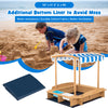 Kids wooden sandbox with striped canopy, solid cedar wood, and additional bottom liner for ventilation and mess control.