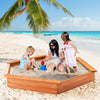 Hexagon wooden cedar sand box with seat boards, perfect for outdoor play, accommodating 4-6 kids on the beach.