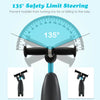 Close-up of the 135° safety limit steering on the blue 4 wheels baby balance bike, ensuring stability for toddlers.