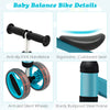 Baby balance bike with 4 wheels, sturdy steel frame, anti-slip handlebar, and cushioned seat for toddlers aged 1-2.