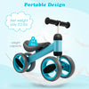 Lightweight blue baby balance bike with 4 wheels, non-slip handle, and soft seat for toddlers, easy to carry and.