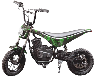 Burromax TT350R 24V 350W Kids Off Road Electric Ride On Mini Pocket Dirt Bike Green Skull New