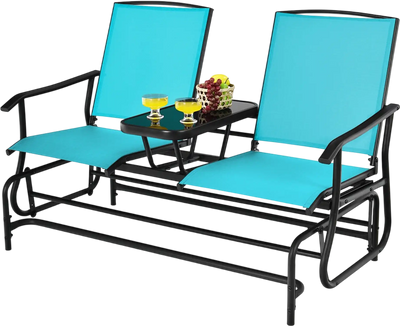 Costway 2-Person Double Rocking Loveseat Patio Set w/ Mesh Fabric & Tempered Glass Table 10985624 New