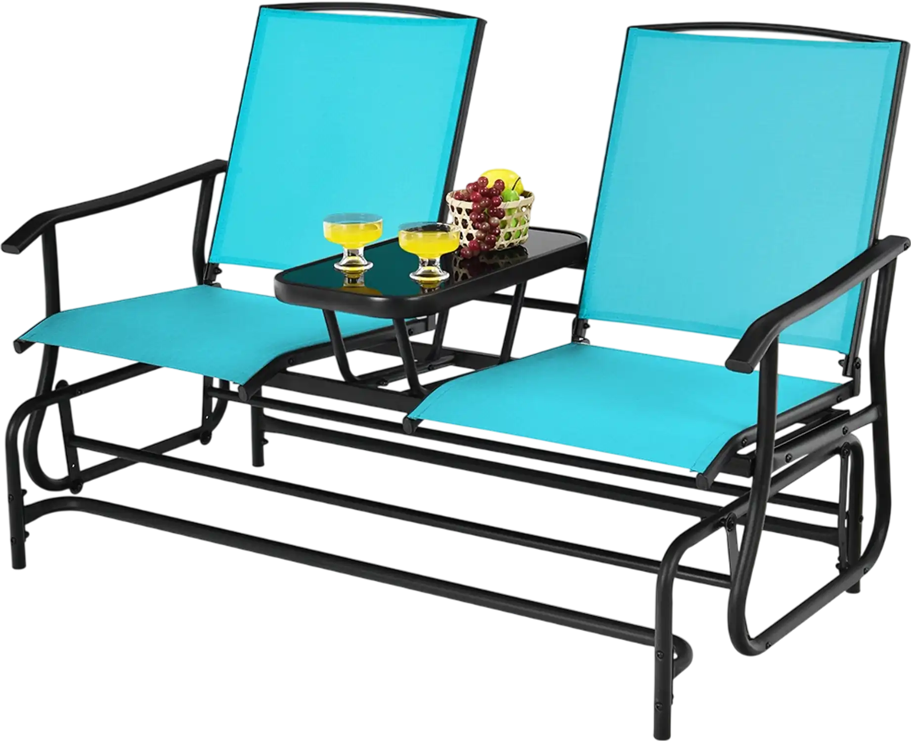 Costway 2-Person Double Rocking Loveseat w/ Mesh Fabric & Center Tempered Glass Table 10985624 New