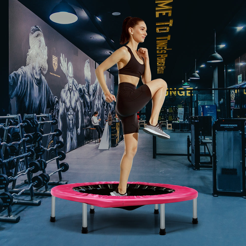 38 Inch Mini Folding Trampoline Portable Leisure Fitness Backboard-Pink - Gallery View 1 of 11