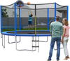 12 ft outdoor trampoline with enclosure net and basketball hoop, featuring sturdy construction and safety features for.